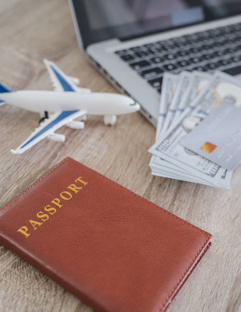 Passport plane cash and laptop